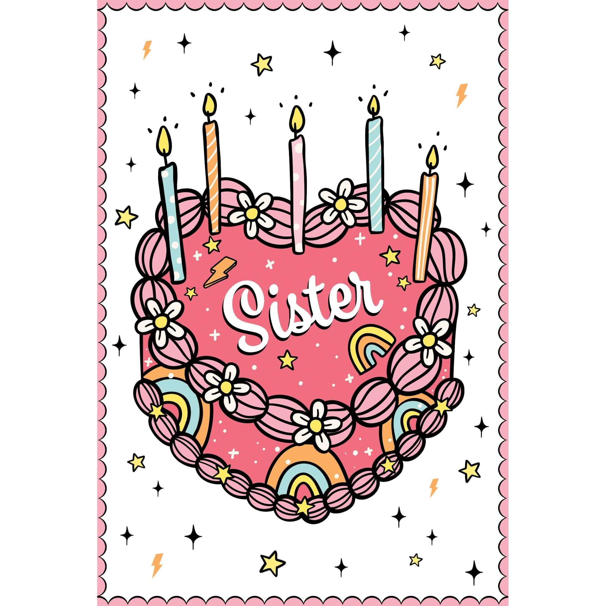 Vintage Heart Cake birthday card for sister by Pictura, featuring a charming illustrated heart and cake design for special occasions.
